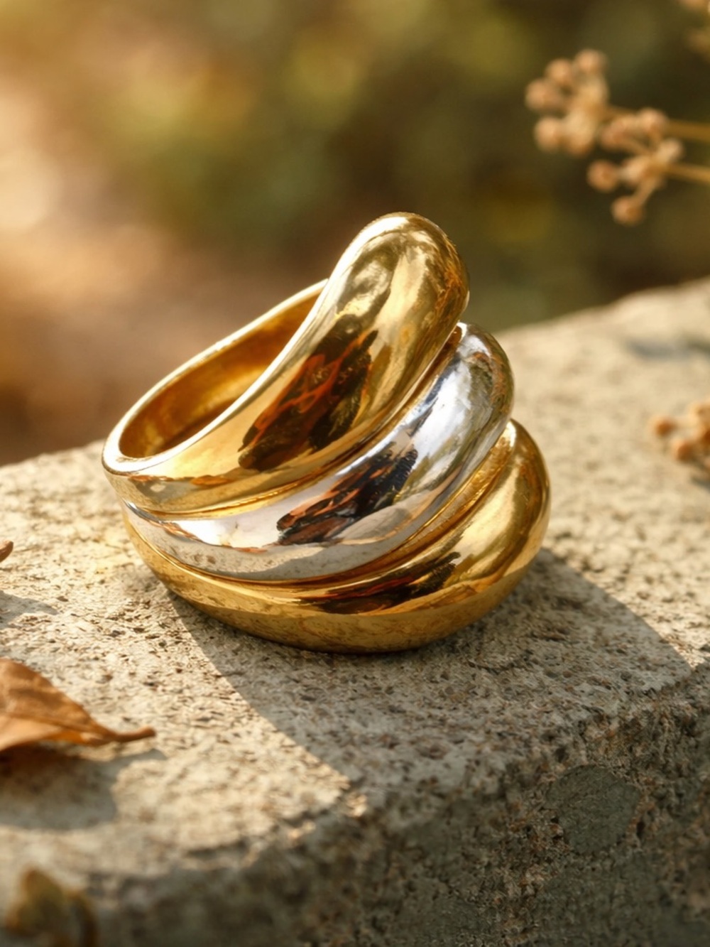 Vintage Sculptural
Stack Look 18K Gold Electroplated 
Ring Size 7-1/2
